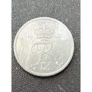 1968 Denmark 2 Ore Coin With Crown & Monogram Design